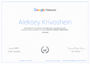 Google Навыки «Основы интернет-маркетинга» Алексей Кривошеин