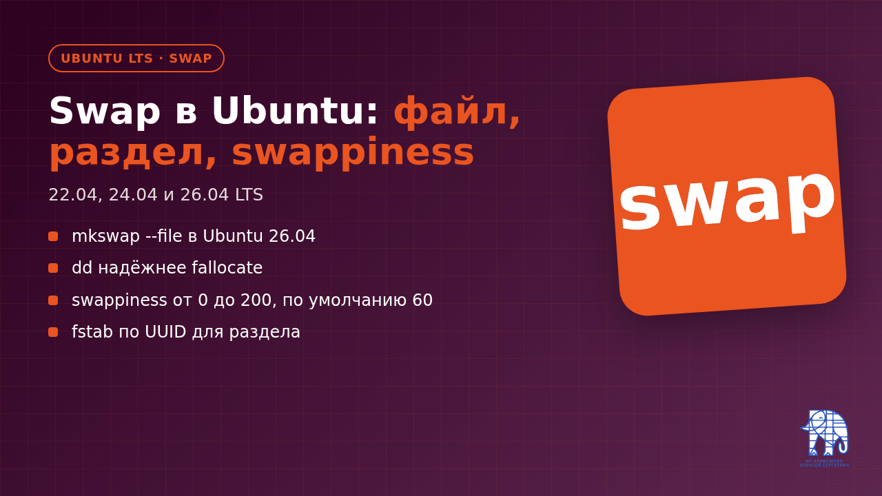 Swap в Ubuntu LTS: файл, раздел, fstab и swappiness