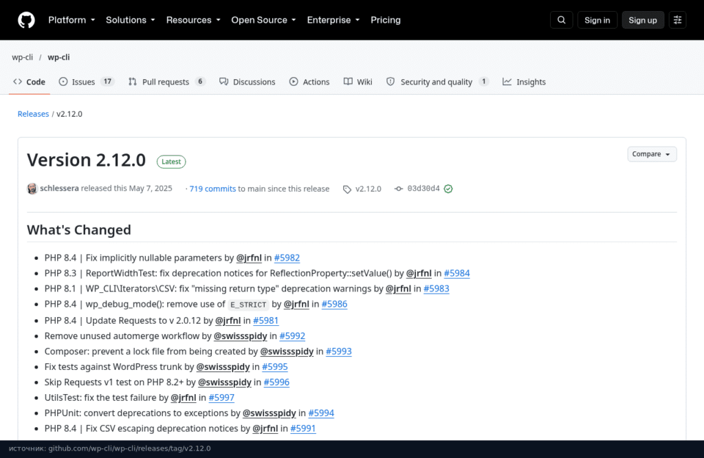 Релиз WP-CLI 2.12.0 на GitHub