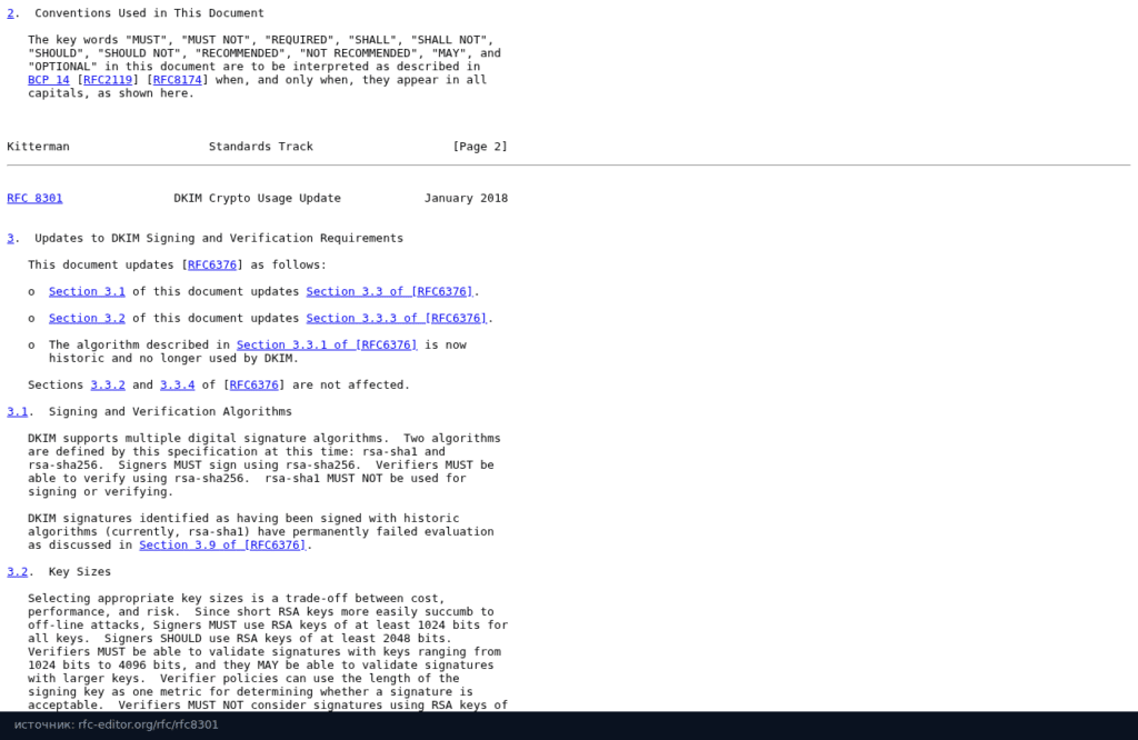 RFC 8301: подписывать rsa-sha256, ключи RSA не короче 1024 бит, лучше 2048