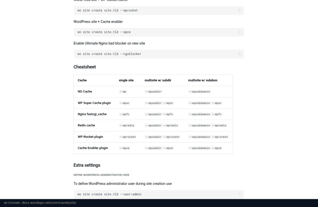 Документация WordOps: команда wo site create site.tld --ngxblocker включает Ultimate Nginx Bad Bot Blocker
