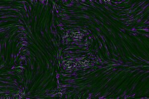 an abstract purple and black background with wavy lines