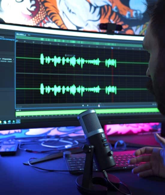 man in front of computer monitor