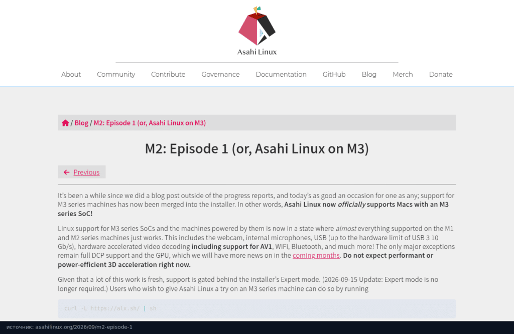 Блог Asahi Linux: официальная поддержка Mac на M3