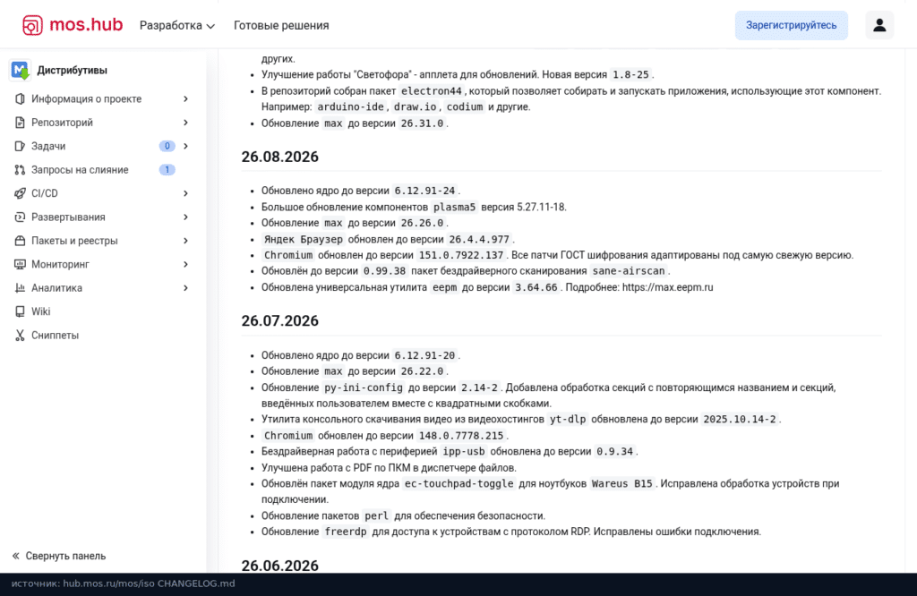 Журнал изменений МОС: обновления за сентябрь, август и июль 2026 года