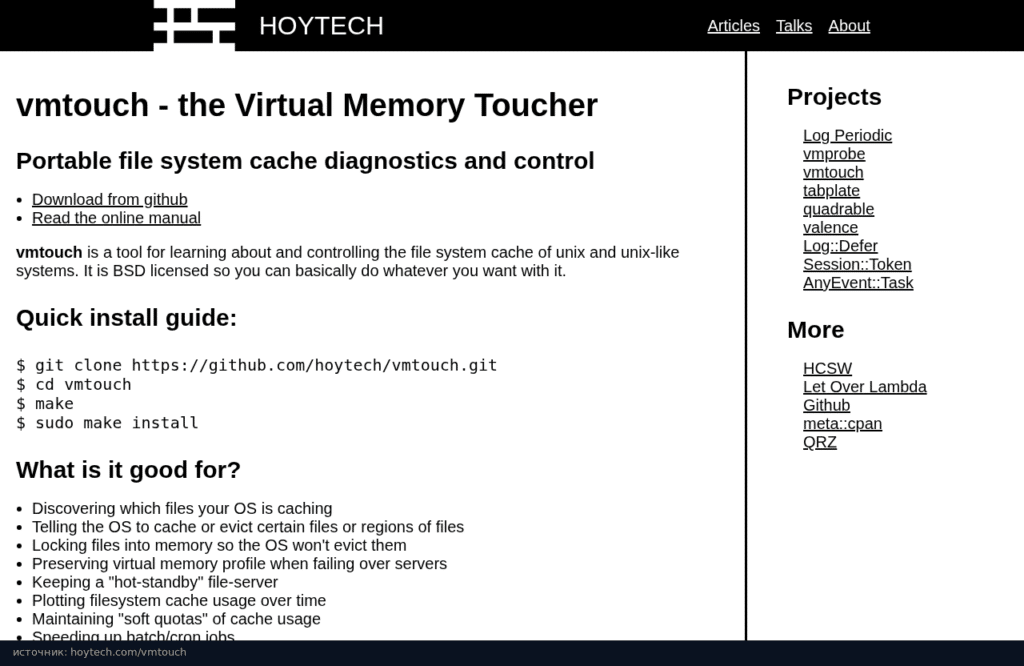 Страница vmtouch на hoytech.com