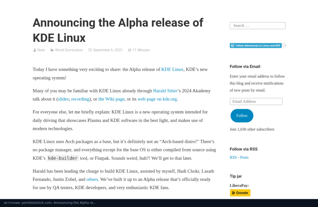Анонс альфа-версии KDE Linux в блоге Nate Graham