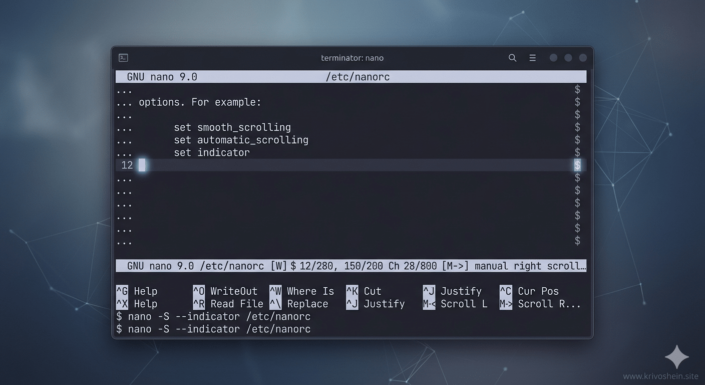 Разработчики GNU nano выпустили версию 9.0. Этот легковесный консольный редактор уже много лет остается спасением для тех, кто хочет быстро отредактировать конфиг или скрипт, но не готов погружаться в философию vim.