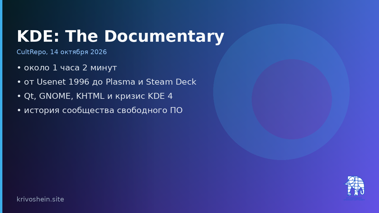 Обложка: KDE The Documentary, CultRepo, 14 октября 2026