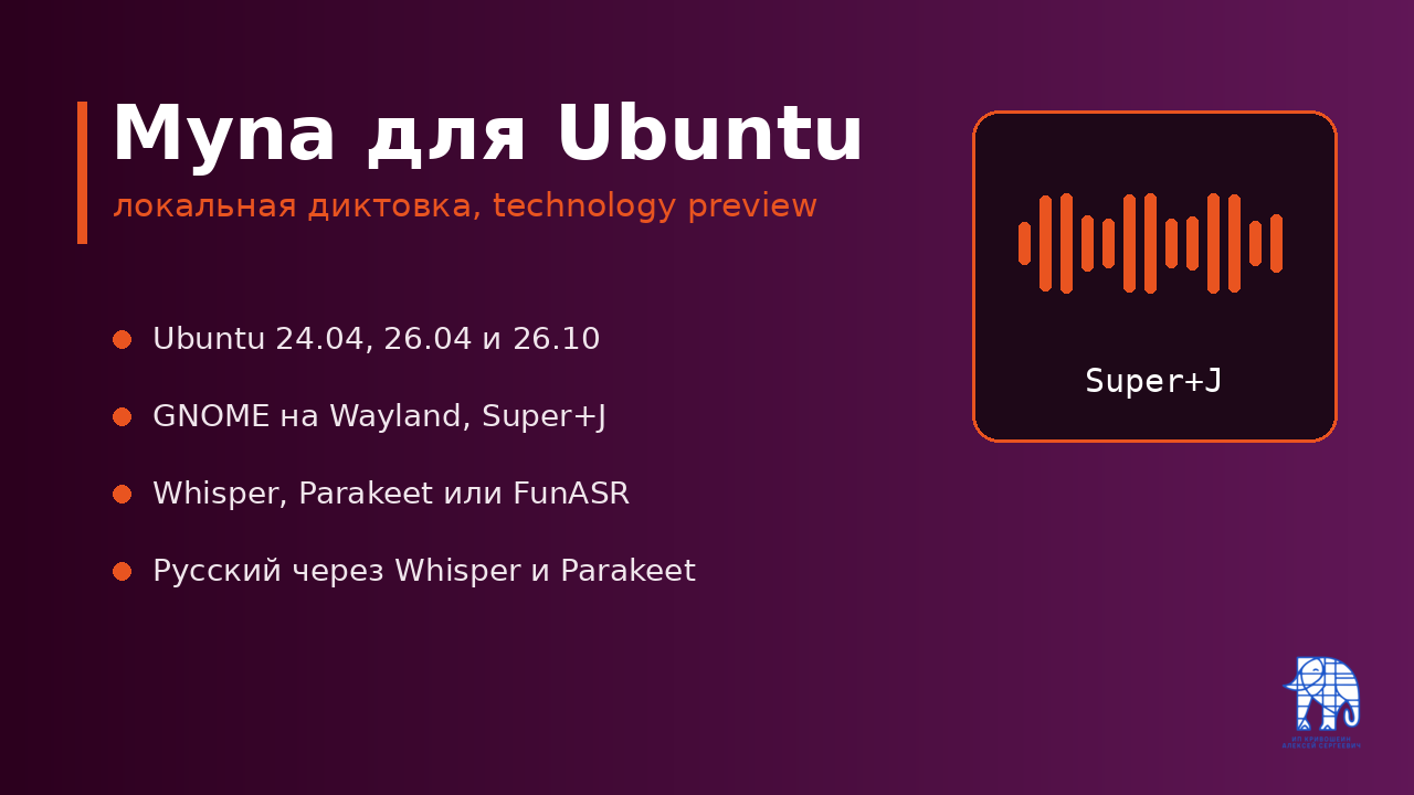 Обложка: Myna, локальная диктовка для Ubuntu