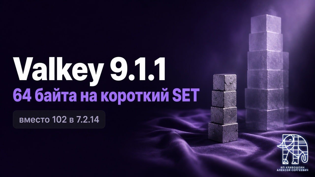 Valkey 9.1.1: 64 байта на короткий SET вместо 102 в 7.2.14