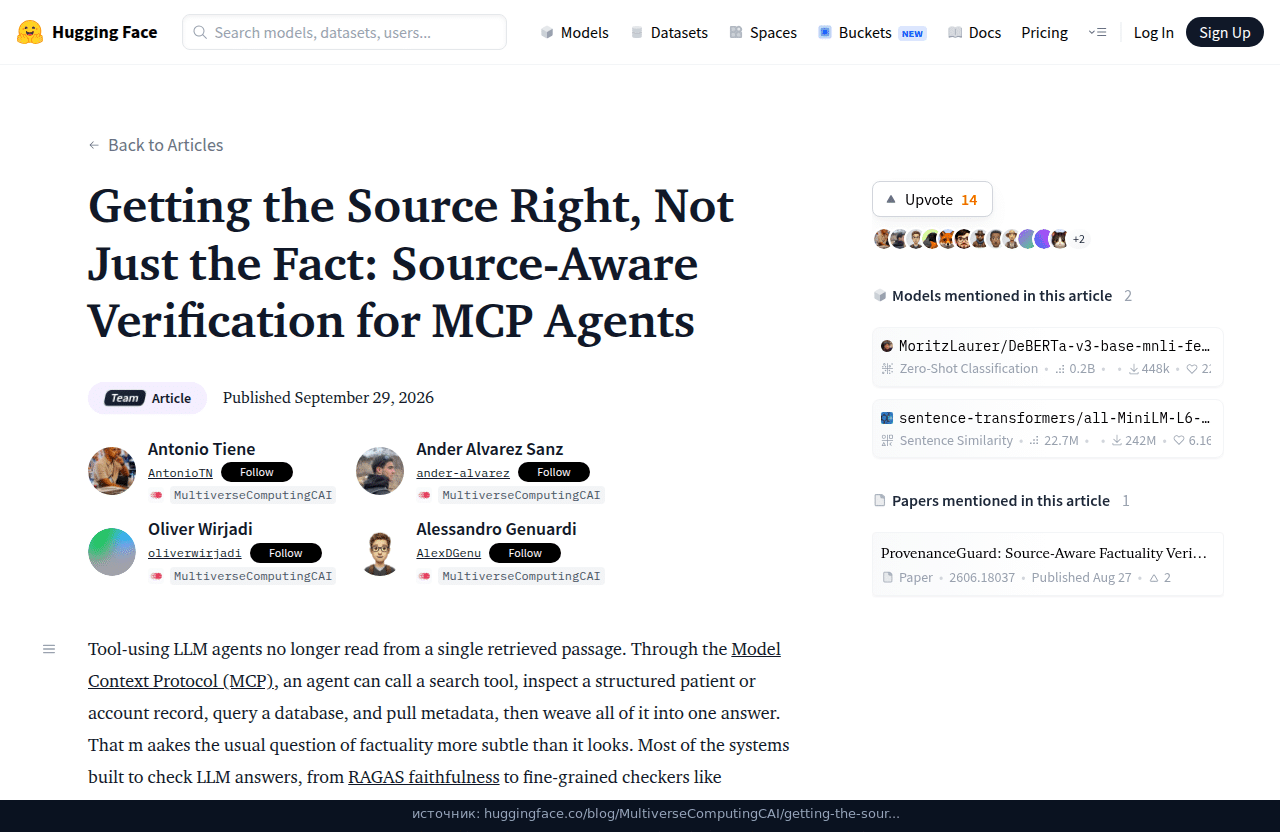 Пост Hugging Face: Getting the Source Right, Not Just the Fact, дата 29 сентября 2026