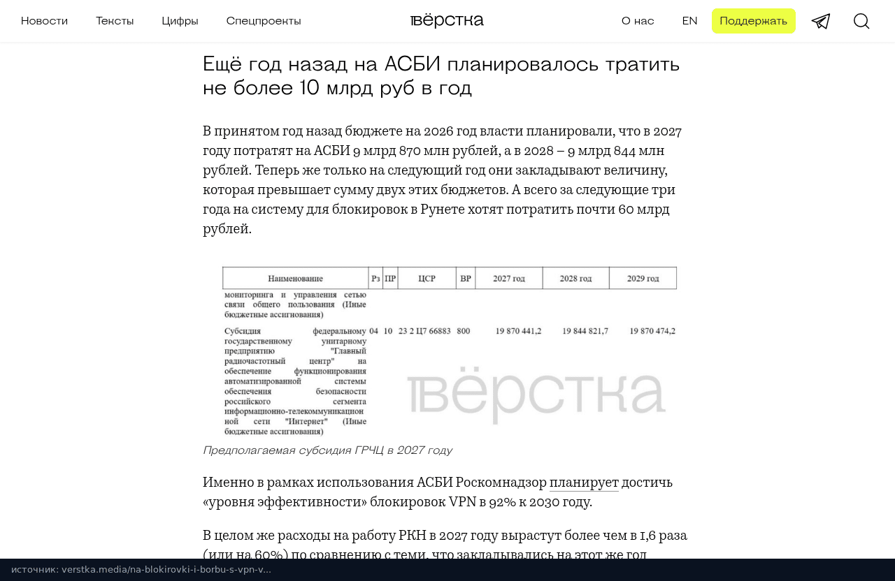 Фрагмент таблицы проекта бюджета со строкой субсидии ГРЧЦ на АСБИ по годам