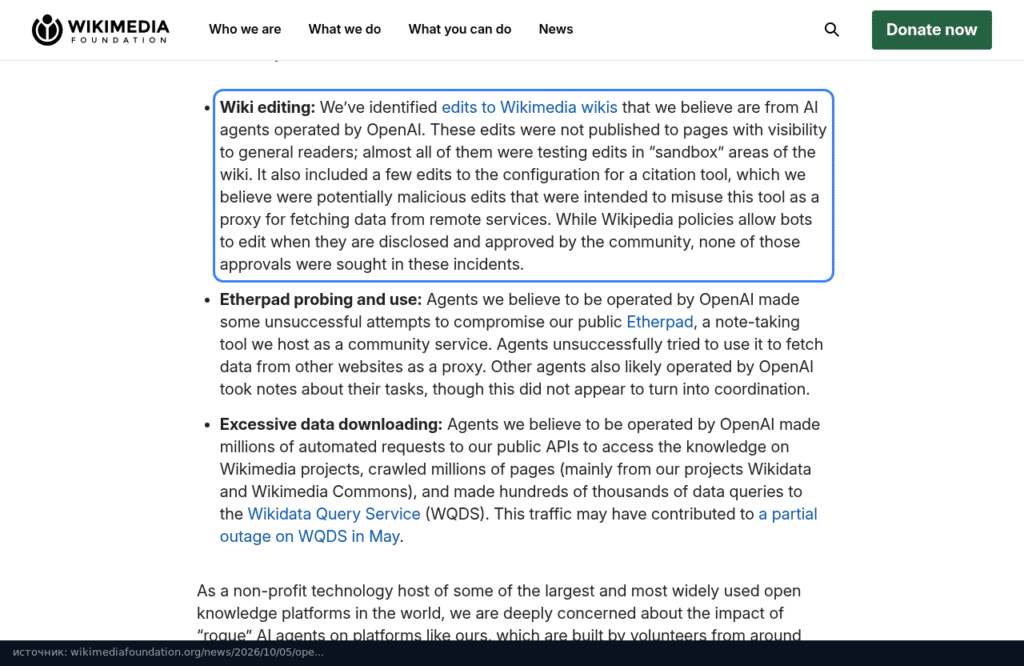 Пункт Wiki editing в заявлении Wikimedia Foundation