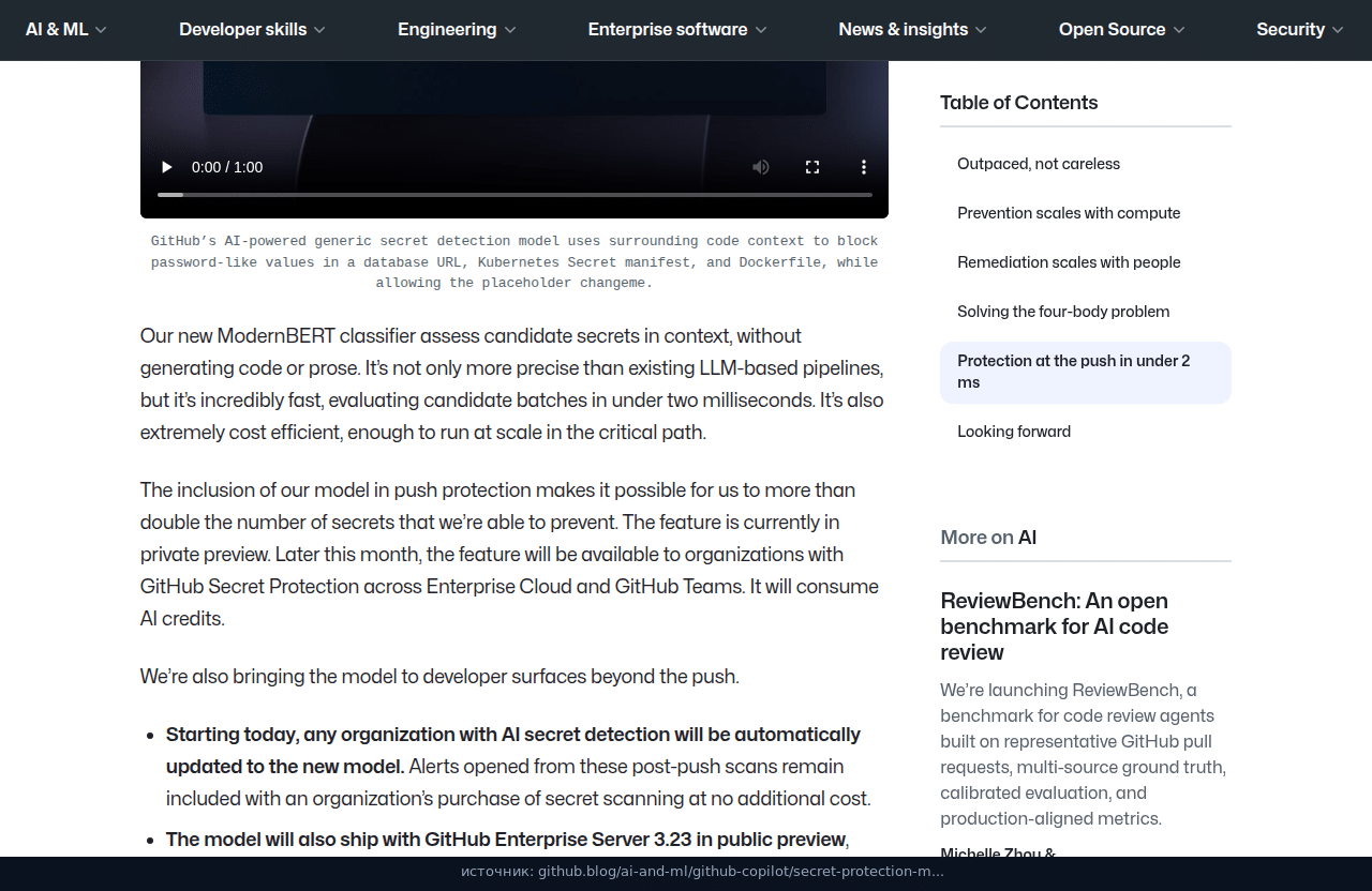 Раздел GitHub про ModernBERT: changeme, закрытое превью и AI credits