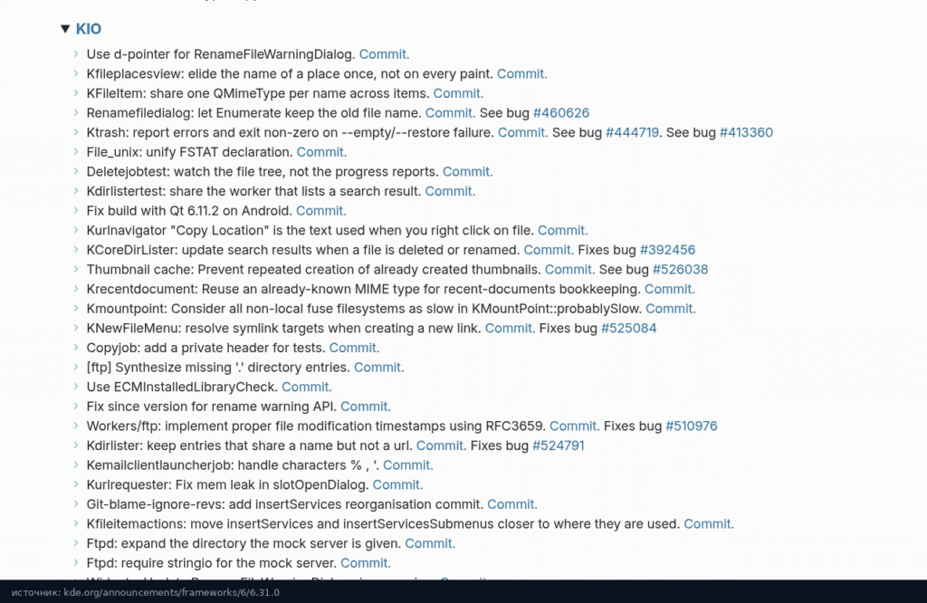 Исправления KIO для поиска в Dolphin в списке изменений Frameworks 6.31.0