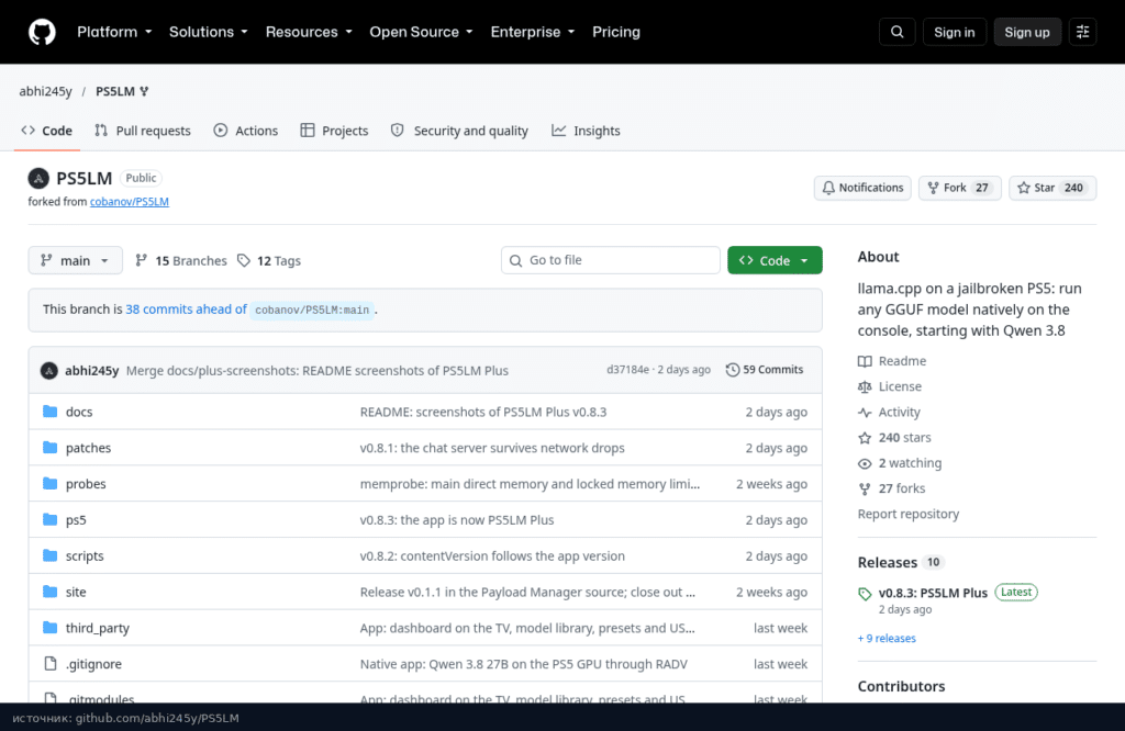 Страница репозитория abhi245y/PS5LM на GitHub