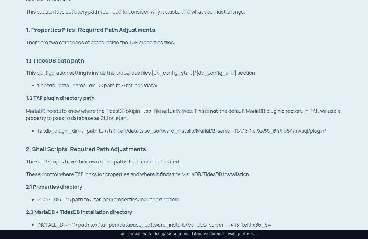 Пути tidesdb_data_home_dir, db_plugin_dir, PROP_DIR и INSTALL_DIR