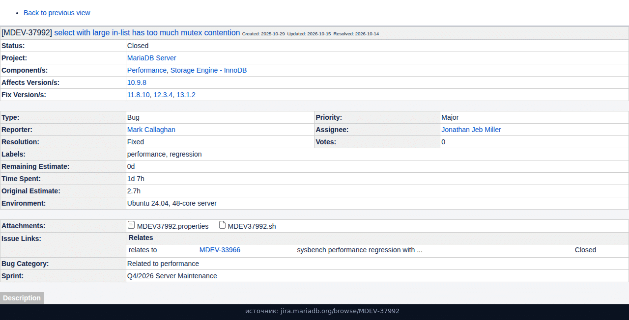 Шапка тикета MDEV-37992: Closed, Fixed, версии 11.8.10, 12.3.4 и 13.1.2