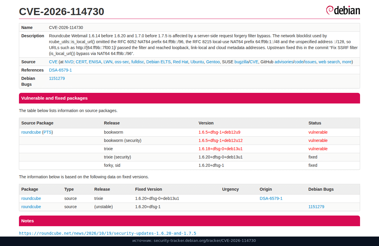 CVE-2026-114730: фильтр адресов и статус trixie
