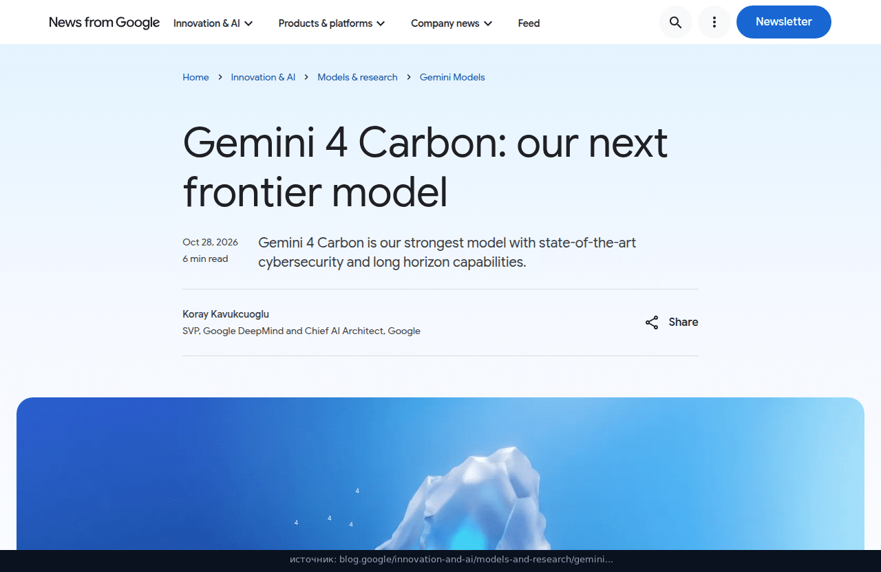 Шапка анонса Gemini 4 Carbon на blog.google